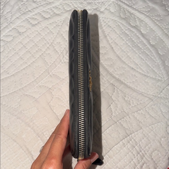Authentic Prada Black Leather Wallet with Gold Accents
